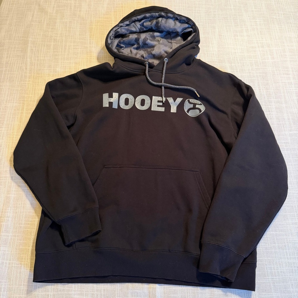 Hooey Mens Pullover Hoodie Black Graphic Logo Sweatshirt XL